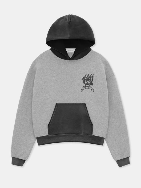 BIRD CREST HOODIE IN HEATHER GREY/VINTAGE BLACK