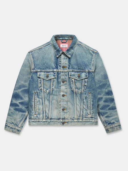 QUILTED DENIM LINER JACKET IN VINTAGE WASHED INDIGO