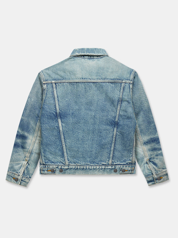 QUILTED DENIM LINER JACKET IN VINTAGE WASHED INDIGO
