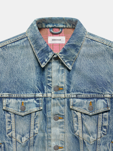 QUILTED DENIM LINER JACKET IN VINTAGE WASHED INDIGO