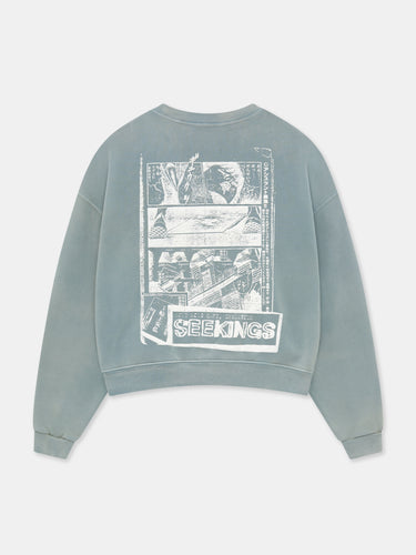 COMIC BOOK CREWNECK IN FADED ICE BLUE