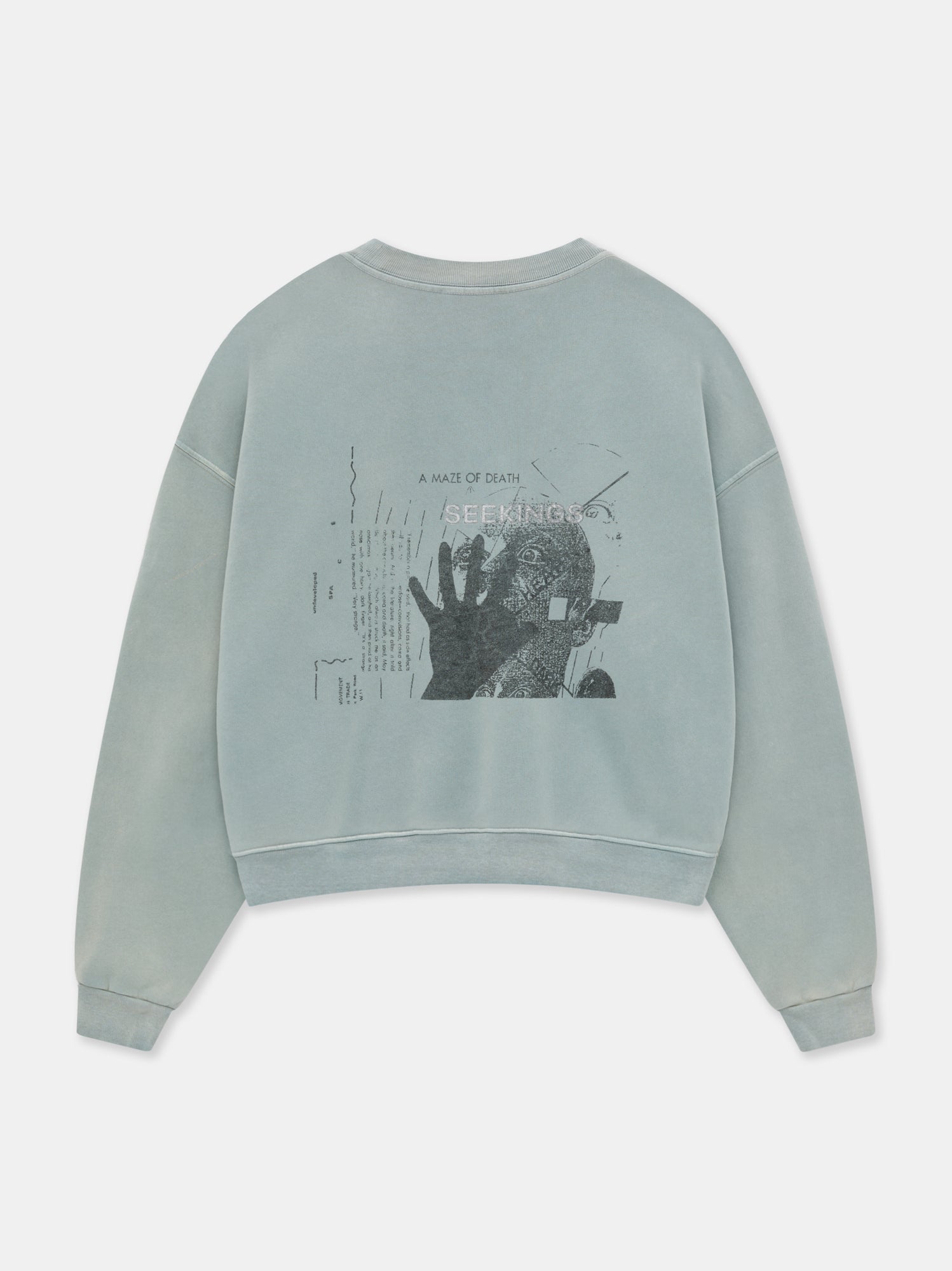 MAZE OF DEATH CREWNECK IN FADED ICE BLUE