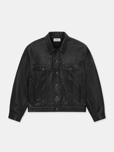 LEATHER TRUCKER JACKET IN GRAINED COWHIDE