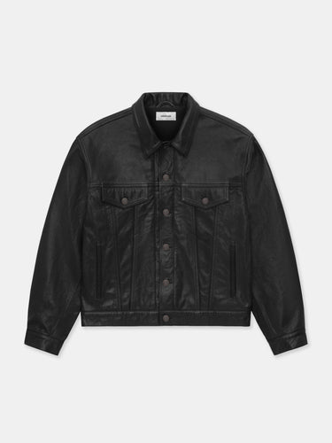 LEATHER TRUCKER JACKET IN GRAINED COWHIDE