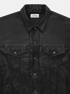 LEATHER TRUCKER JACKET IN GRAINED COWHIDE