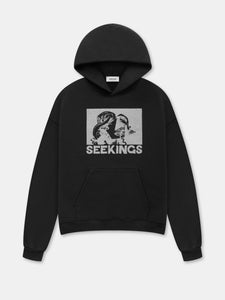 GIRL FACE HOODED SWEATSHIRT IN WASHED BLACK